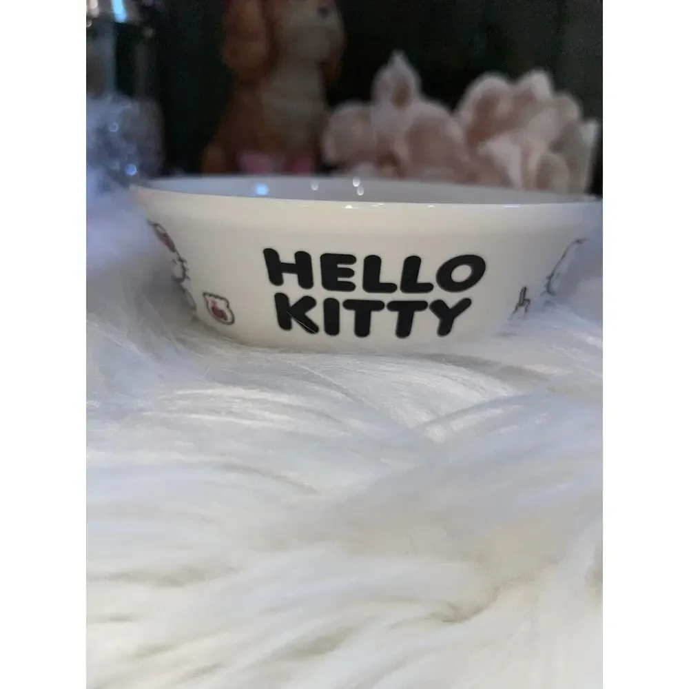 Hello Kitty Ceramic Pet Food Bowl Dish MEDIUM 6” Diameter Overalls Pink Bow